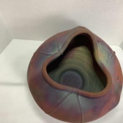 N - 164 Artisan Signed Unique Raku Pottery 