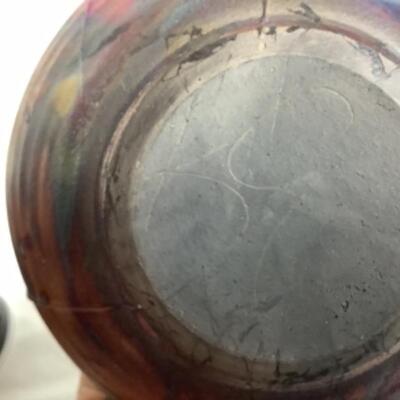 N - 164 Artisan Signed Unique Raku Pottery 