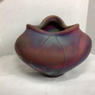 N - 164 Artisan Signed Unique Raku Pottery 