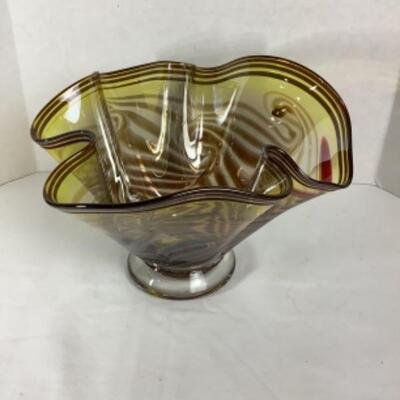 N - 175 David Reade Crafted & Signed Amber, Folded/Wavey Glass Bowl 