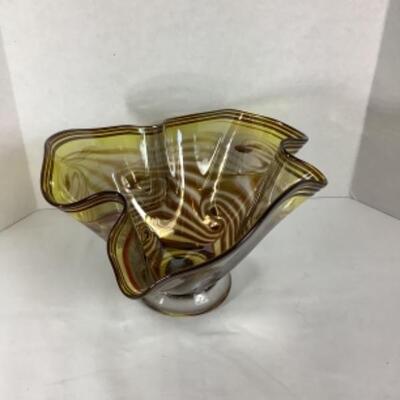 N - 175 David Reade Crafted & Signed Amber, Folded/Wavey Glass Bowl 