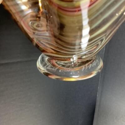 N - 175 David Reade Crafted & Signed Amber, Folded/Wavey Glass Bowl 