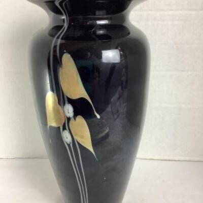 N - 182 Artisan Signed Large Black Decorative Glass Vase  
