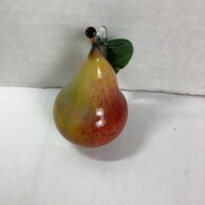 N - 184  Artful Home, Hand Blown Glass Pear Ornament 