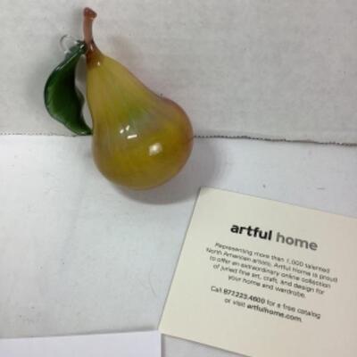 N - 184  Artful Home, Hand Blown Glass Pear Ornament 
