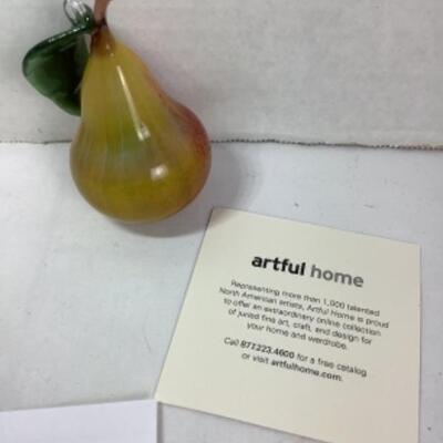 N - 184  Artful Home, Hand Blown Glass Pear Ornament 