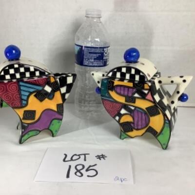 N - 185  Artisan Signed, Cream , Sugar And Bowl Set 
