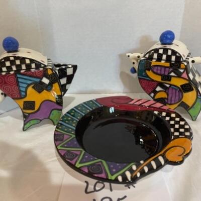 N - 185  Artisan Signed, Cream , Sugar And Bowl Set 