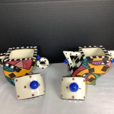 N - 185  Artisan Signed, Cream , Sugar And Bowl Set 