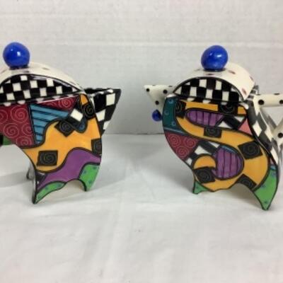 N - 185  Artisan Signed, Cream , Sugar And Bowl Set 
