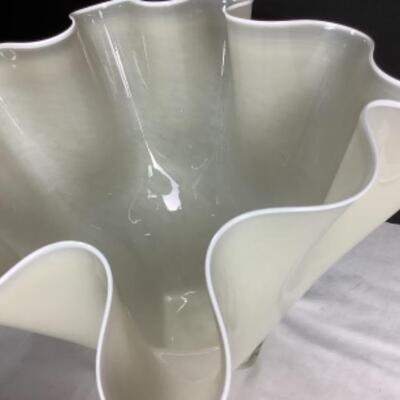N - 193 Artisan Signed Ruffled Glass Vase 
