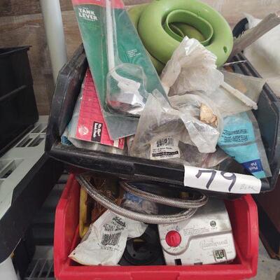 LOT 79 - New in package, Assorted plumbing - flapper, flange, assembly, valve, etc. ON TABLE TOP
