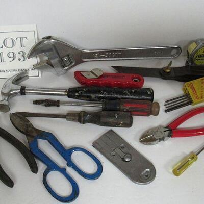 13 Old Tools, 12" Crescent Wrench, 9" Hammer, More
