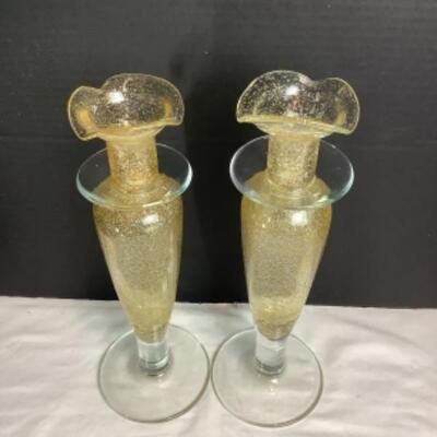 N - 202 Pair of Hand Blown Glass Candle Holders 