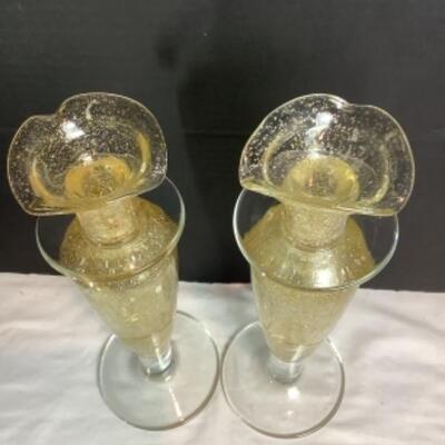 N - 202 Pair of Hand Blown Glass Candle Holders 