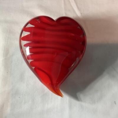 N - 205  Hand Blown Glass Unique Heart Shaped Paper Weight 