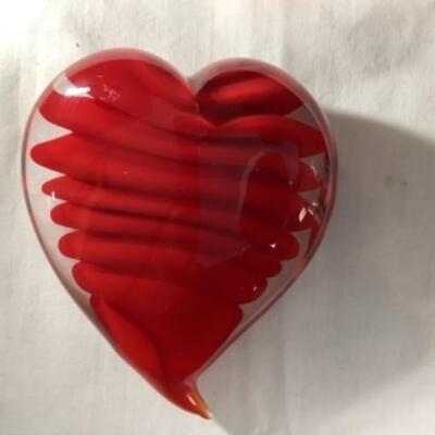 N - 205  Hand Blown Glass Unique Heart Shaped Paper Weight 