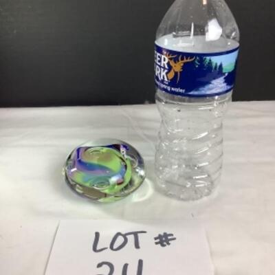 N - 211. Artisan Signed ( Crystal Improvisations ) Hand Blown Glass Paper Weight 