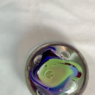 N - 211. Artisan Signed ( Crystal Improvisations ) Hand Blown Glass Paper Weight 
