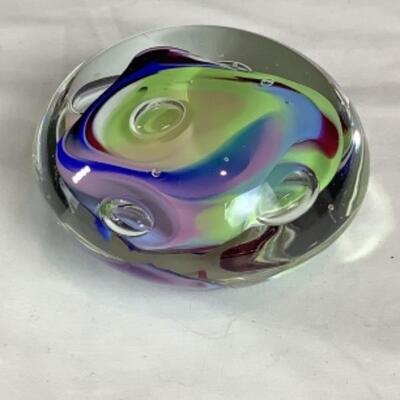 N - 211. Artisan Signed ( Crystal Improvisations ) Hand Blown Glass Paper Weight 