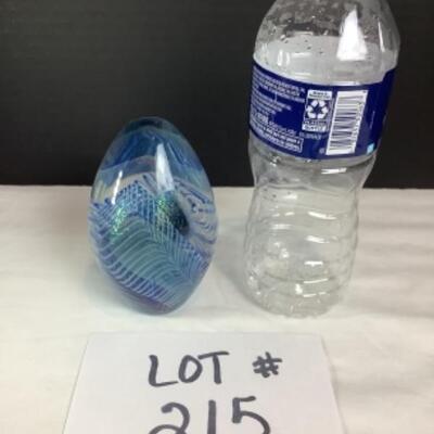 N - 215 Vintage Robert Eickholt Egg Shaped Blue Glass Papaerweight 