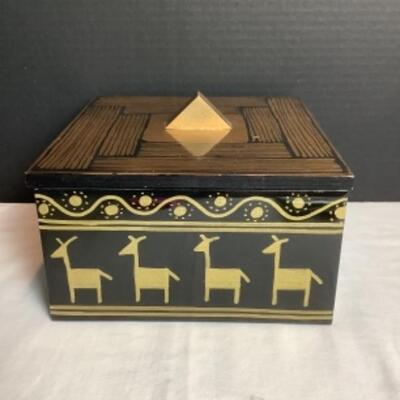 N - 232  Hand Crafted Wooden Black & Gold Lacquered Box with Lining 