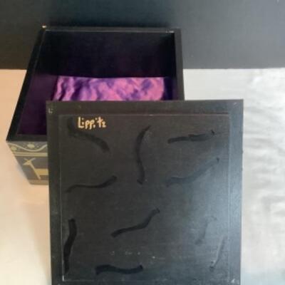 N - 232  Hand Crafted Wooden Black & Gold Lacquered Box with Lining 