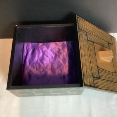 N - 232  Hand Crafted Wooden Black & Gold Lacquered Box with Lining 