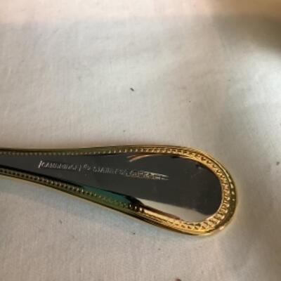 Q239 Black and Gold Lacquered Tray , Stainless Flatware Lot 