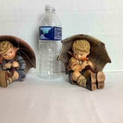 Q253 Pair of Large 5â€ Tall Hummel Goebel Boy and Girl Umbrella Figurines 