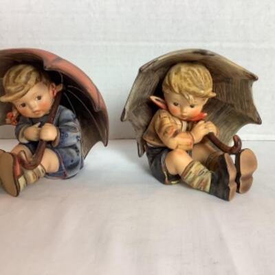 Q253 Pair of Large 5â€ Tall Hummel Goebel Boy and Girl Umbrella Figurines 