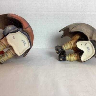 Q253 Pair of Large 5â€ Tall Hummel Goebel Boy and Girl Umbrella Figurines 