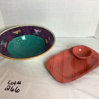 Q266 3 piece Artisan Signed Pottery Serving Pieces
