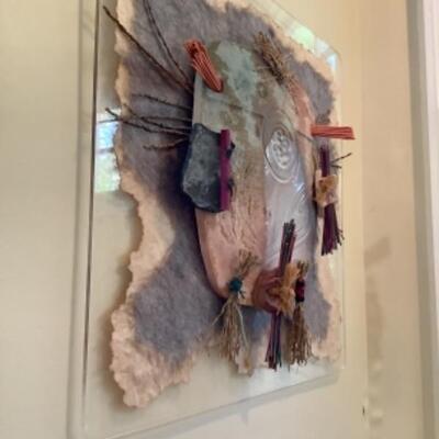 K272 Three Dementional Natural Fiber, Pottery Paper Wall Art by Patricia Littlefield 