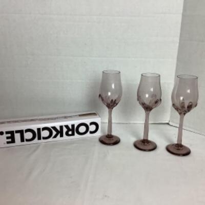 Q275 Set of Three Handblown Goblets Signed From School of Visual Arts 