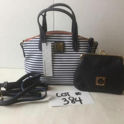 P384 New with Tag Dooney & Bourke Ruby Striped Handbag and Coin Purse 