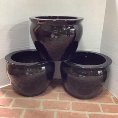 O - 295  Lot of  Three Black Planters 