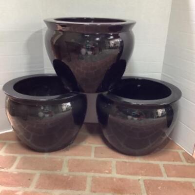O - 296 Lot of Three Black Planters 