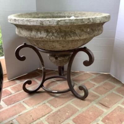 O - 299. Wrought Iron Base / Concrete Style  Planter