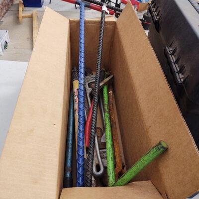lot 127 =- Box of tools, pipe wrenches, crowbar, hammer