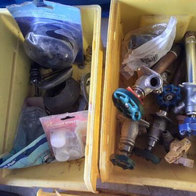lot 133 - Several bins of assorted plumbing parts on this shelf only