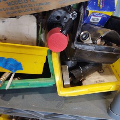 lot 133 - Several bins of assorted plumbing parts on this shelf only