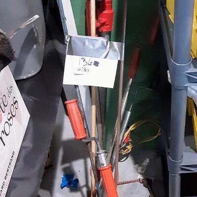 lot 136 - Tripod easel for equipment,, plumbing toilet augers/tips