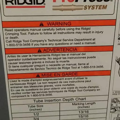 lot  144 - RIdgid ProPress System CT400 Crimping Tool/jaws in metal carry case