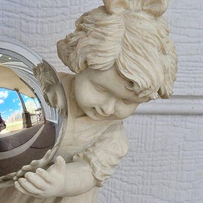 Lot 1:  NEW Girl Holding a Gazing Ball with Kitty Garden Statue