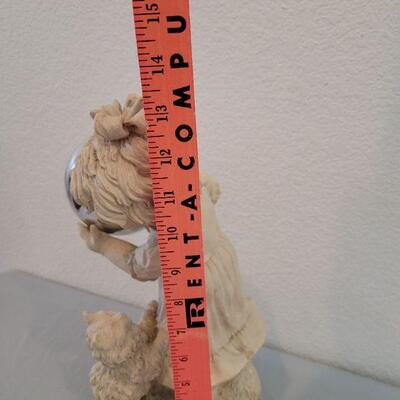 Lot 1:  NEW Girl Holding a Gazing Ball with Kitty Garden Statue