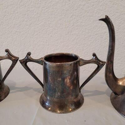Lot 3: Vintage Sheffield Plate Teapot, Creamer and Sugar Bowls