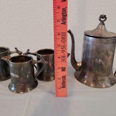 Lot 3: Vintage Sheffield Plate Teapot, Creamer and Sugar Bowls