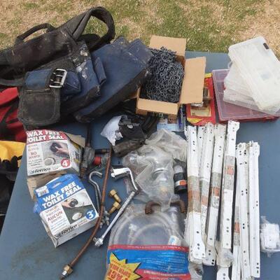 lot 201 - Workbelt, chains, drawer slides, parts storage bins, battery cut-off switch,  parts, etc. as shown