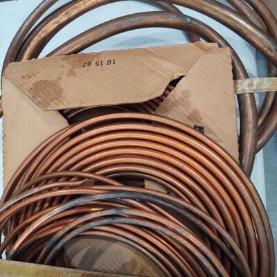 lot 222 - Blue bin of assorted size copper tubing, etc.